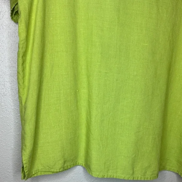 FLAX Women’s Lime Green Short Sleeve Linen Tee with side slits -‎ small - Picture 5 of 8